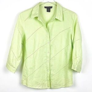 Anne Carson Linen Blouse Light Green Size Small